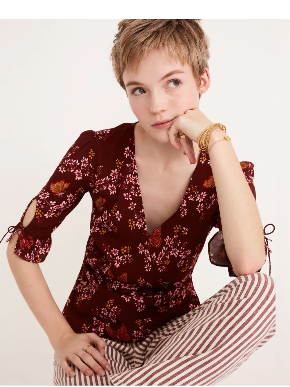 Madewell Burgundy Floral Wrap Blouse - Picture 6 of 6